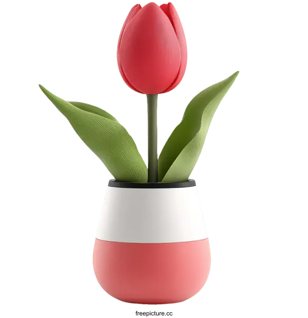 [Transparent Background PNG]Red Tulip in a Decorative Pot