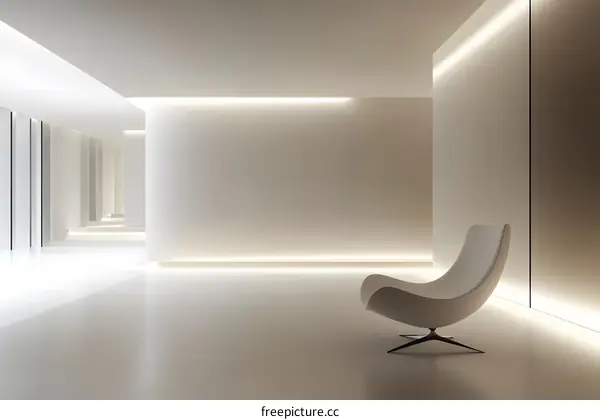 Modern Minimalist Interior Design with White Chair and LED Lighting