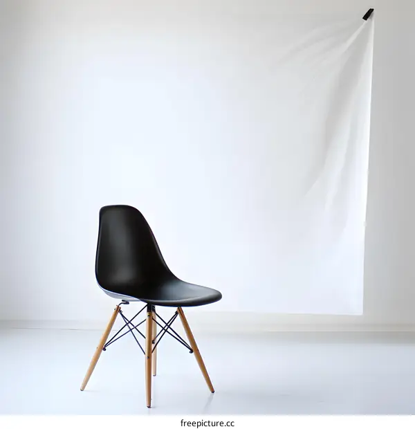 Black Chair on White Background in Minimalist Studio