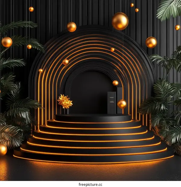 Luxury Black and Gold Product Display Stage