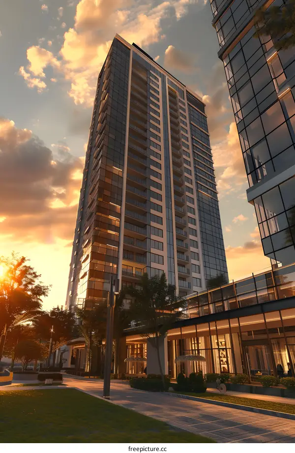 Modern Skyscraper Building with Glass Facade