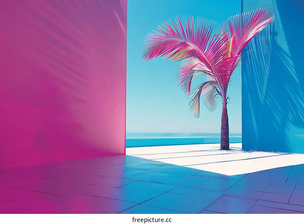 Minimalist Palm Tree and Ocean View