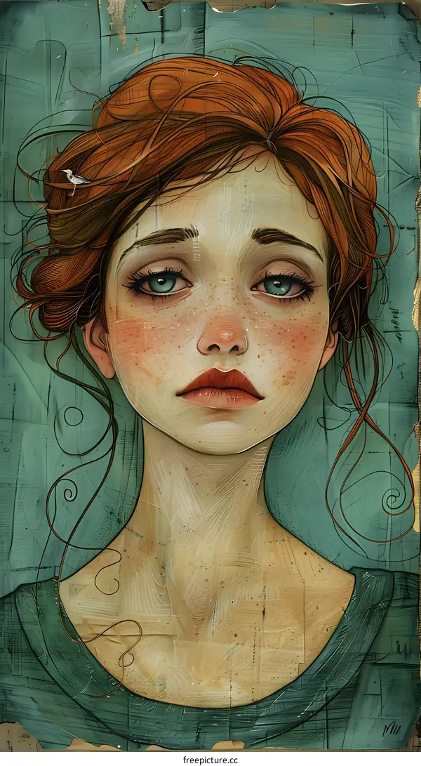 Portrait of a Woman with Red Hair and Freckles