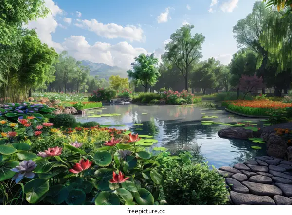 Tranquil Haven: A Serene Lotus Pond Garden