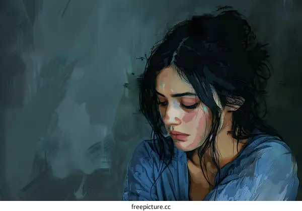 portrait of a sad girl painted with brush strokes