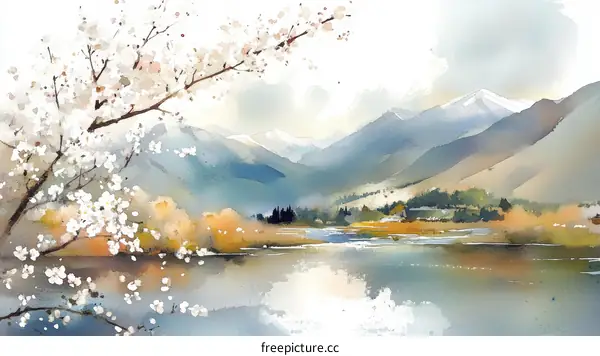 Spring Blossom Mountain Landscape Painting