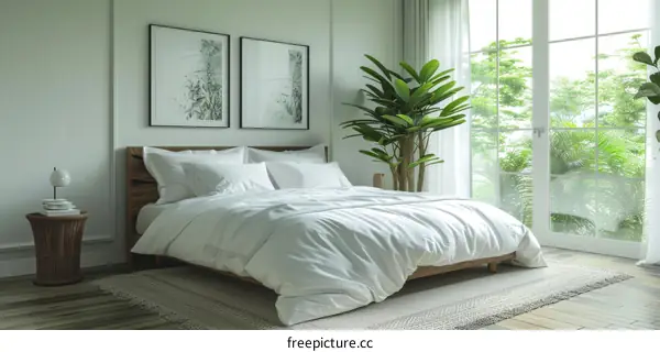 Modern Bedroom with White Walls and Large Windows