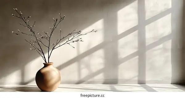 Simple Vase with Branches in a Light Filled Room