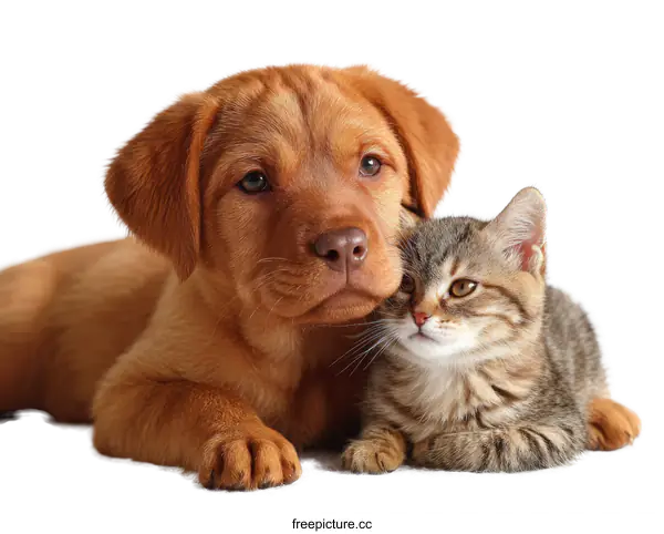 [Transparent Background PNG]Adorable Puppy and Kitten Companionship