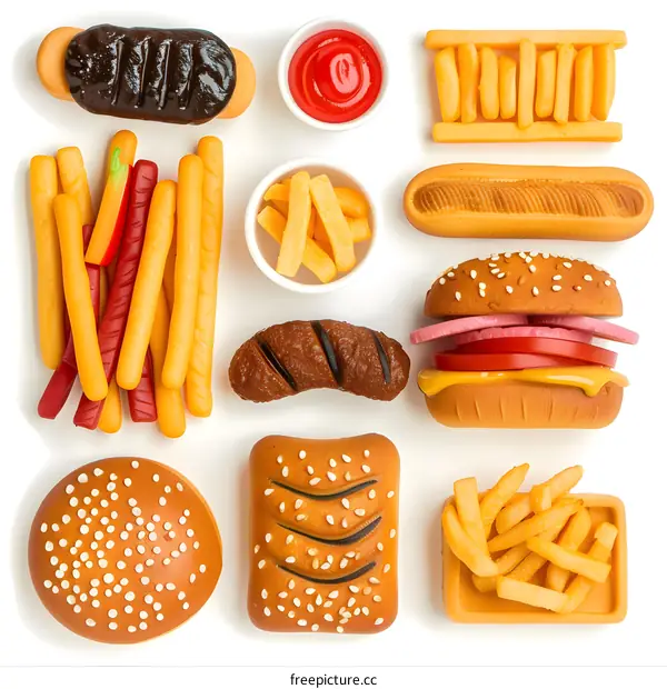 Toy Food Set of Burgers, Hot Dogs, and French Fries