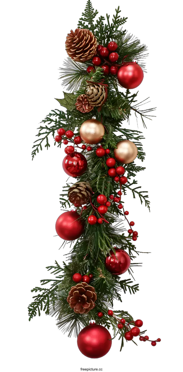 [Transparent Background PNG]Christmas Garland with Pine Cones, Berries and Ornaments