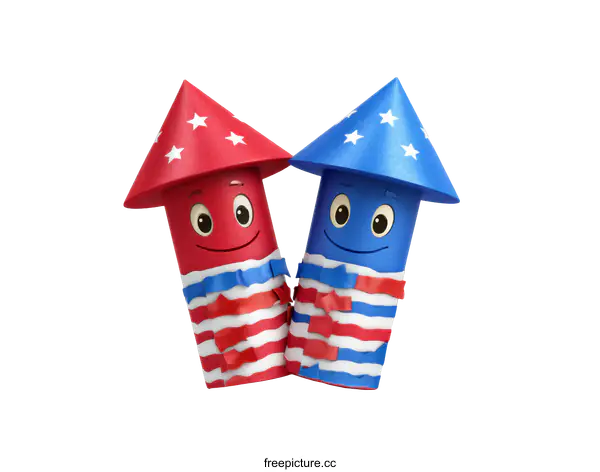 [Transparent Background PNG]Two Cute Cartoon Fireworks Celebrating Independence Day