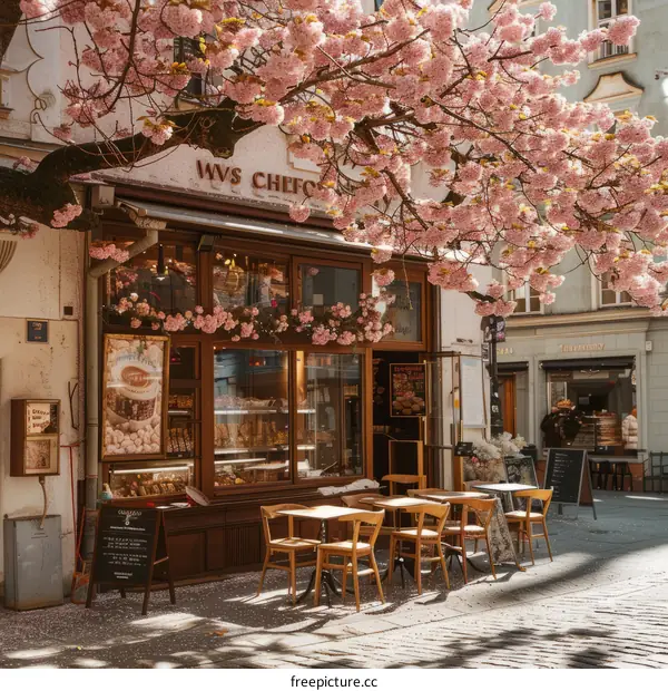 Cafe with Cherry Blossoms in Munich