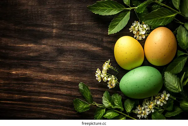 Easter Eggs Arrangement on Wooden Background
