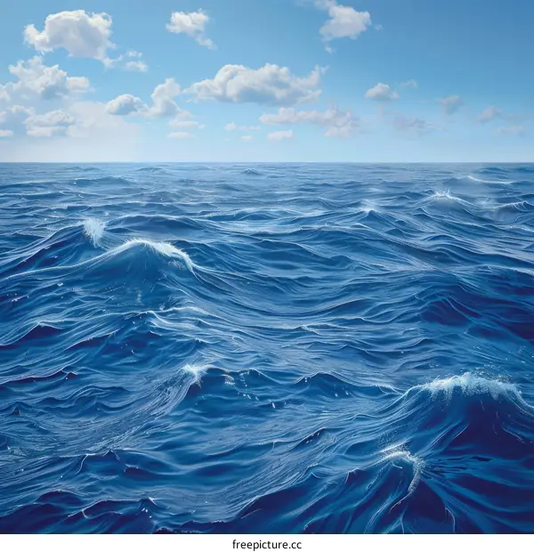 An illustration of a vast, blue ocean with white clouds in the distance