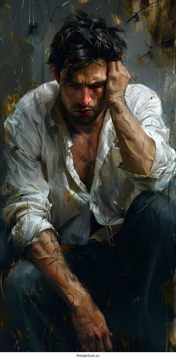 Man in White Shirt with Tear Stained Face