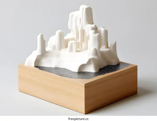 White 3D Printed Mountain Landscape with Water