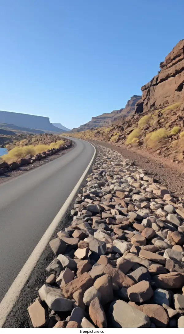 Scenic Road Winding Through a Desert Canyon