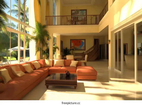 Modern Interior Design Living Room With Large Windows