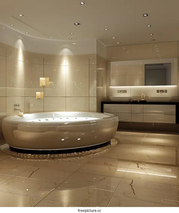 Modern and Stylish Bathroom Interior with Marble Tiles