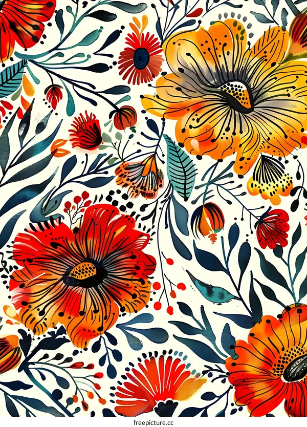 Abstract Watercolor Floral Pattern Seamless Repeat