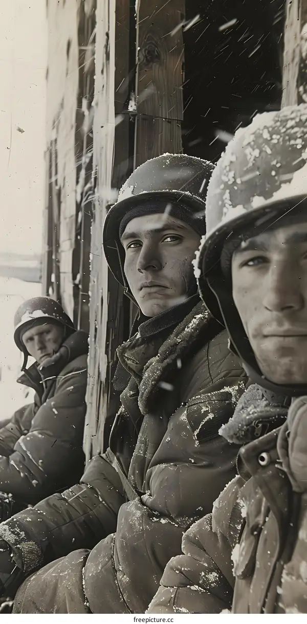 Three Soldiers in the Snow During War