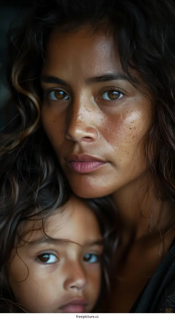 portrait of a young woman and a child