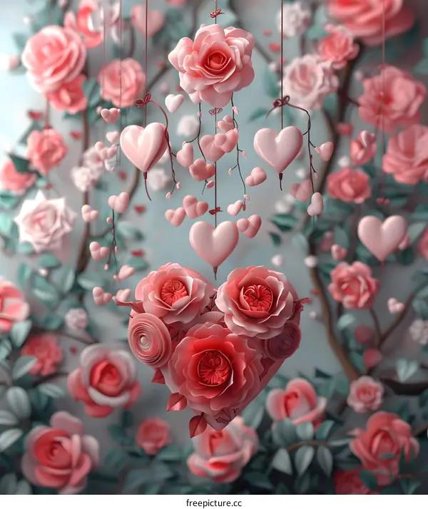 Pink roses and heart-shaped balloons