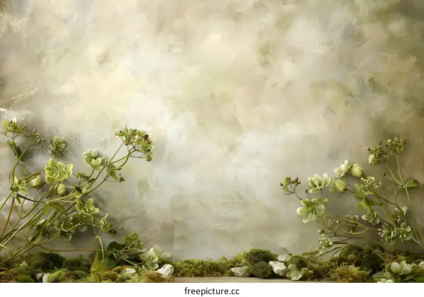 Green Floral Background With White Flowers