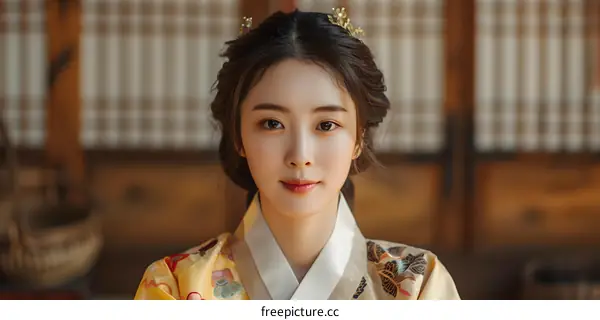 Portrait of a beautiful young Korean woman in traditional dress