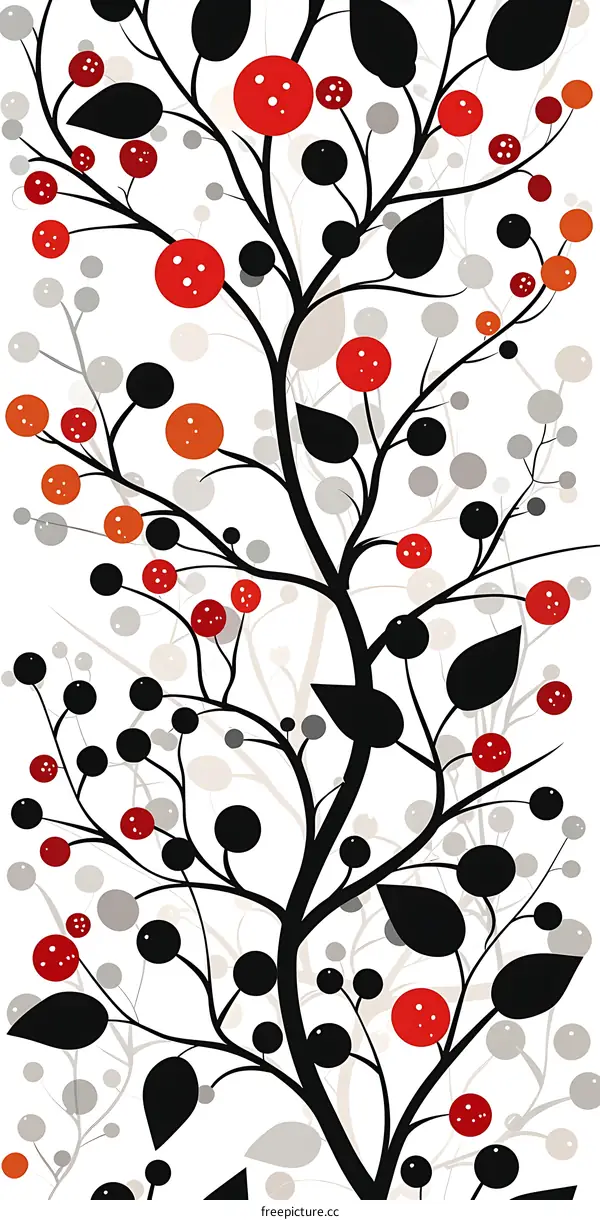 Abstract Tree with Red and Black Berries