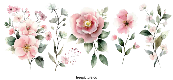 [Transparent Background PNG]Watercolor Floral Bouquet Collection Illustration