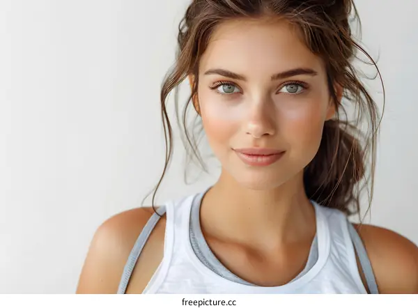 portrait of a beautiful young woman with brown hair and green eyes