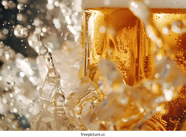 Close Up of Beer in a Glass with Ice