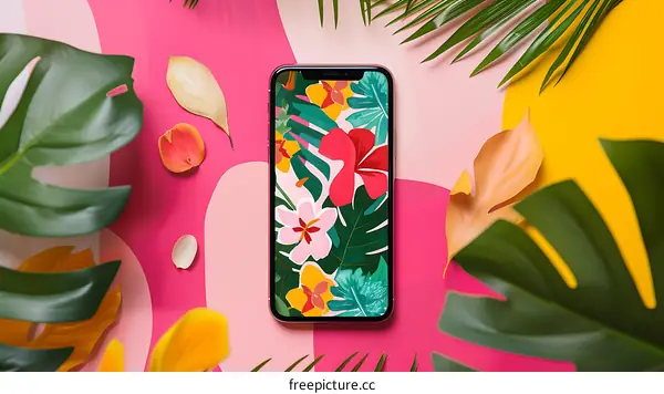 Tropical Phone Wallpaper with Green Leaves
