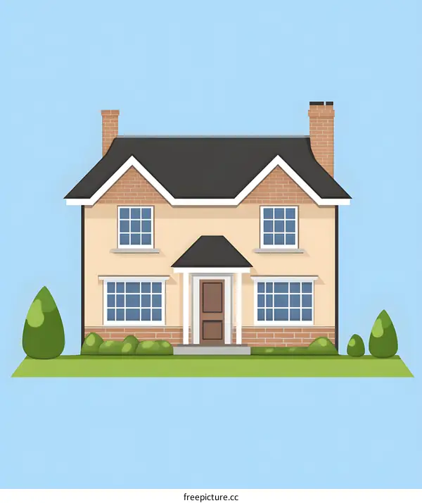 Two Story Brick House Illustration