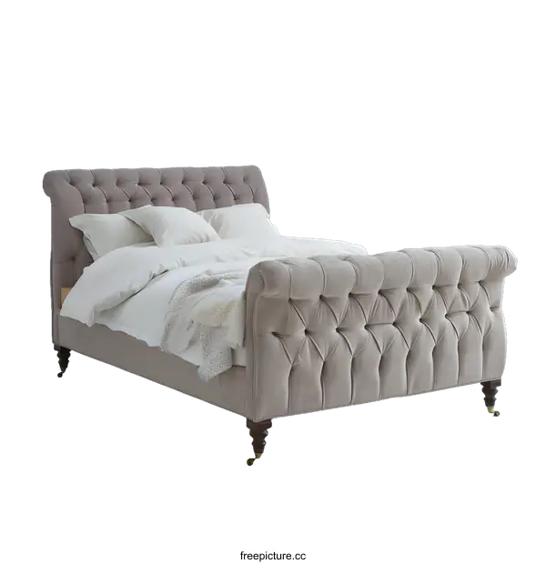 [Transparent Background PNG]Beige Tufted Upholstered Sleigh Bed Frame