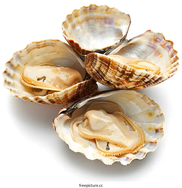 Fresh open clams on white background