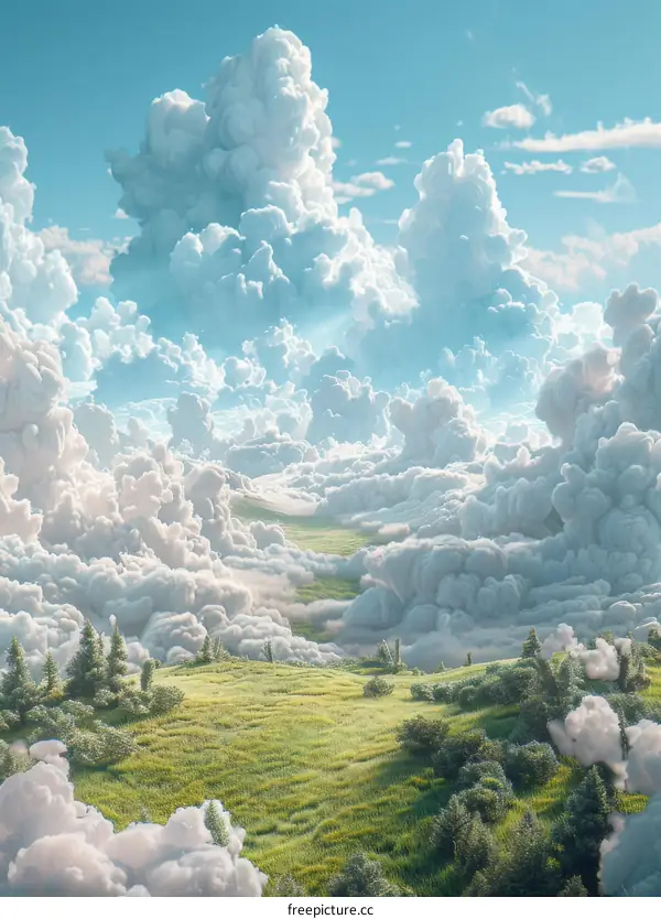 A Dreamy Landscape of Clouds and Fields