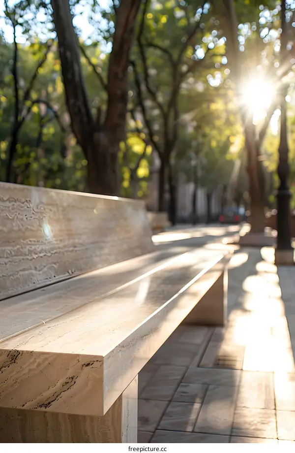 Stone Bench in a Park With Sunlight