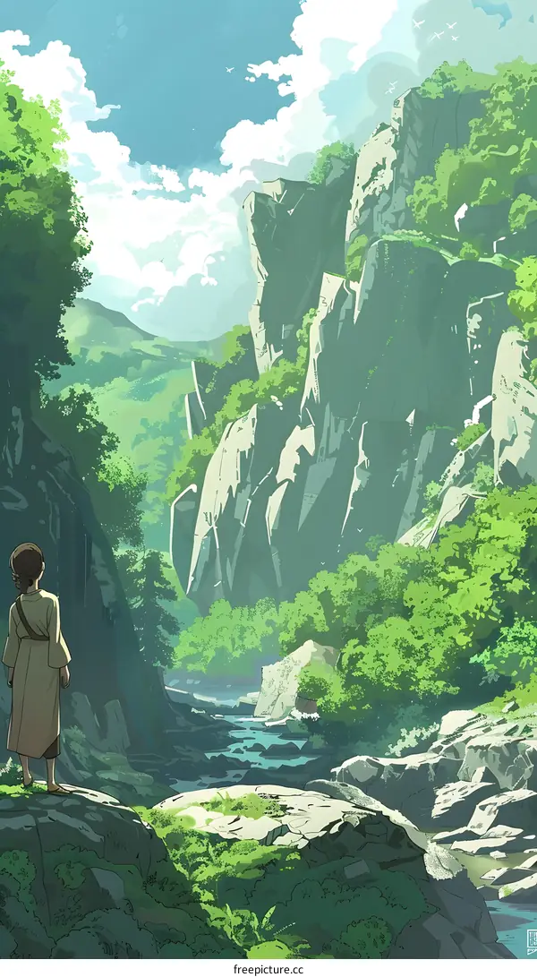 Person Standing at a Mountain River