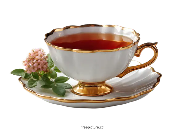 [Transparent Background PNG]Elegant Vintage Tea Cup and Saucer with Floral Accents