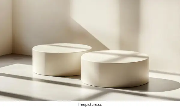 Cream-colored Cylindrical Display Platforms in Studio