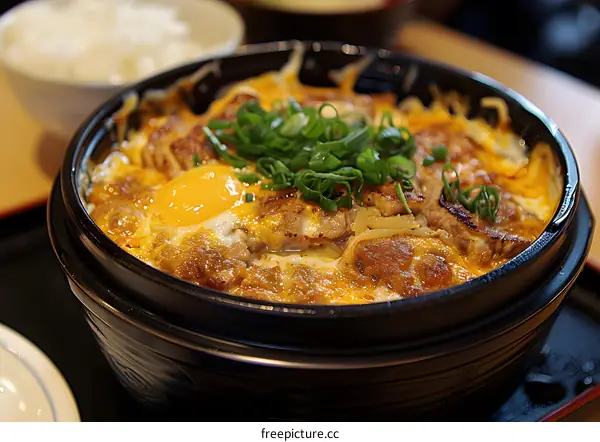 A delicious Japanese dish with chicken, egg and rice