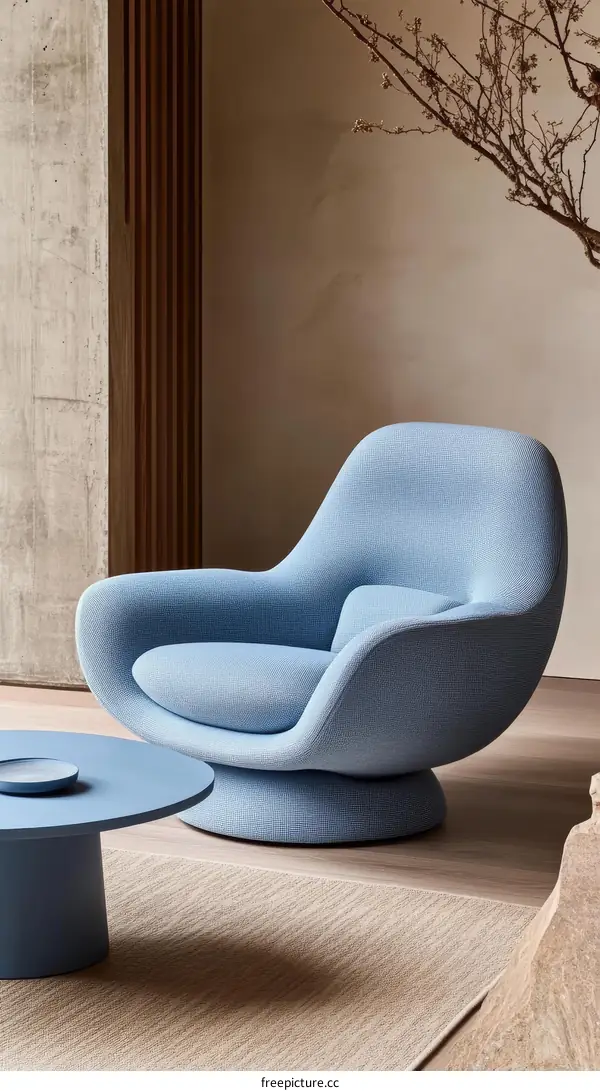 Light Blue Modern Armchair and Coffee Table Set