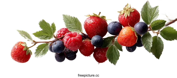 [Transparent Background PNG]Fresh Berries Arrangement on a Branch