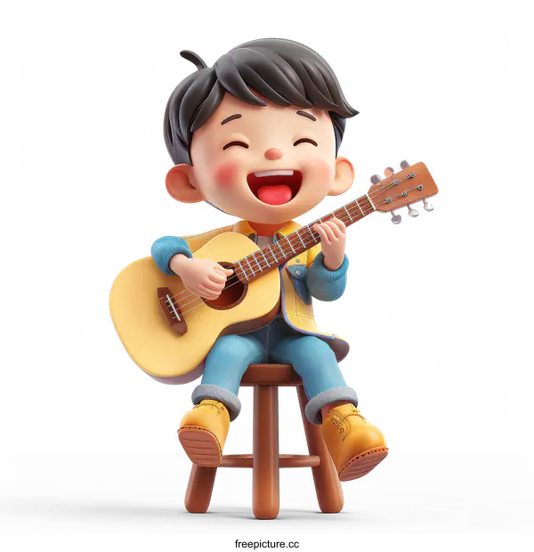 [Transparent Background PNG]3D Cartoon Boy Playing Guitar