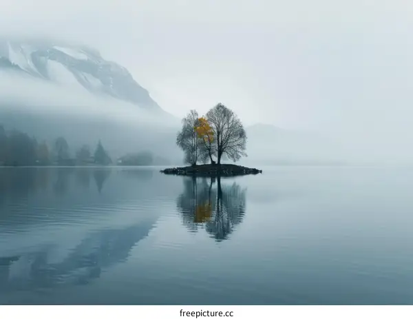Serene Mountain Lake with Tranquil Island