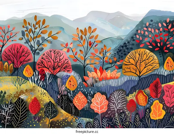 Abstract Autumn Landscape Watercolor Illustration