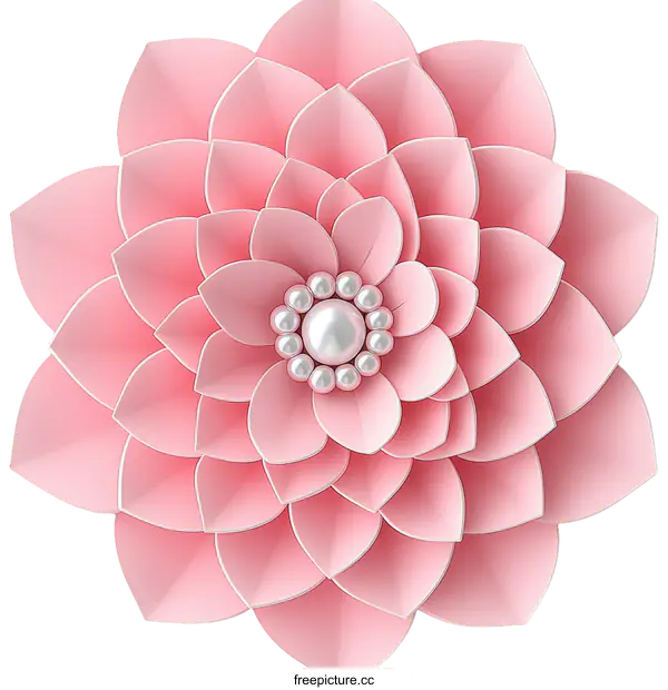 [Transparent Background PNG]Pink Paper Flower with Pearl Decoration